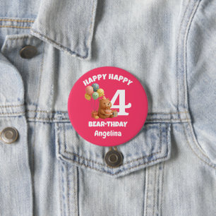 Happy BEARthday Custom Teddy Bear 4th Birthday 7.5 Cm Round Badge