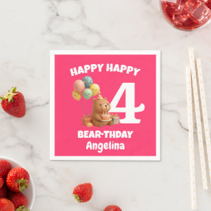 Happy BEARthday Custom Teddy Bear 4th Birthday Napkin