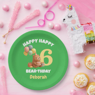 Happy BEARthday Custom Teddy Bear 6th Birthday Paper Plate