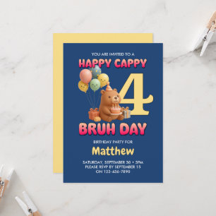 HAPPY BEARTHDAY Cute Teddy Bear 4th Birthday Invitation