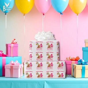 HAPPY BEARTHDAY Cute Teddy Bear 4th Birthday Wrapping Paper