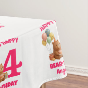HAPPY BEARTHDAY Girls Teddy Bear 4th Birthday Tablecloth