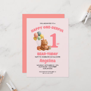 Happy BEARthday Teddy Bear ONEderful 1st Birthday Invitation