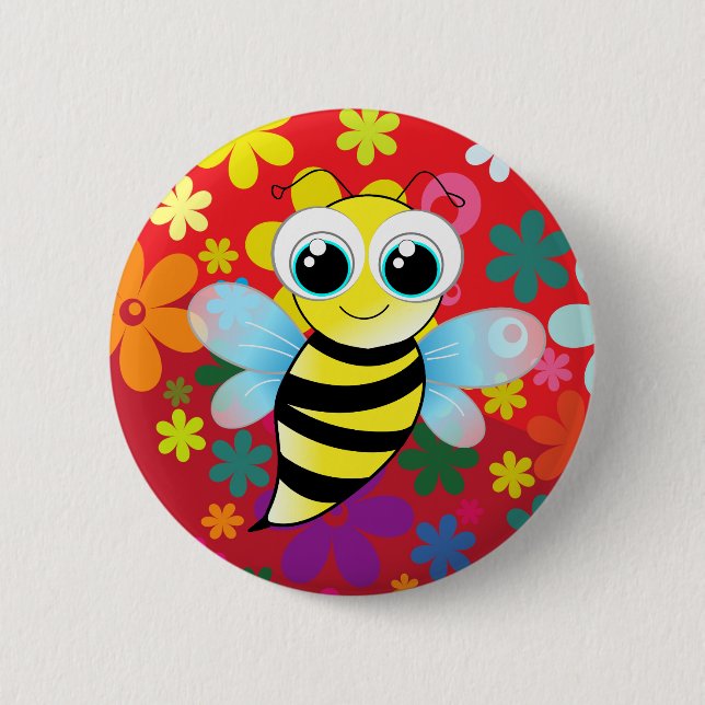 Happy bee 6 cm round badge (Front)
