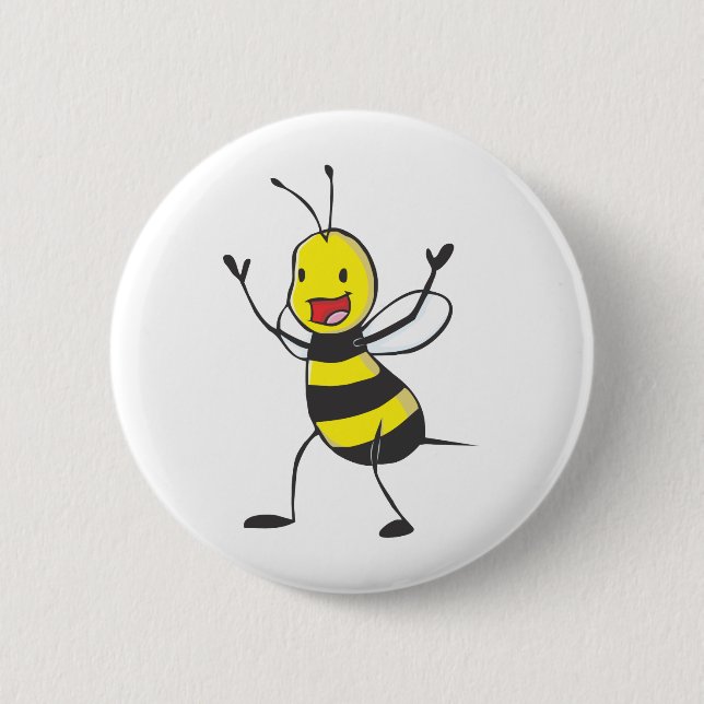 Happy Bee 6 Cm Round Badge (Front)