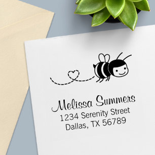 Happy Bee Buzzing Around Address Self-inking Stamp