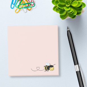 Happy Bee Buzzing Around on Pink Post-it Notes