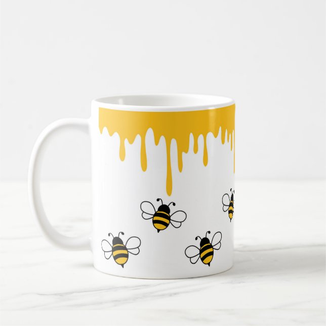Happy Bee Cute Funny Honey Pattern Coffee Mug (Left)