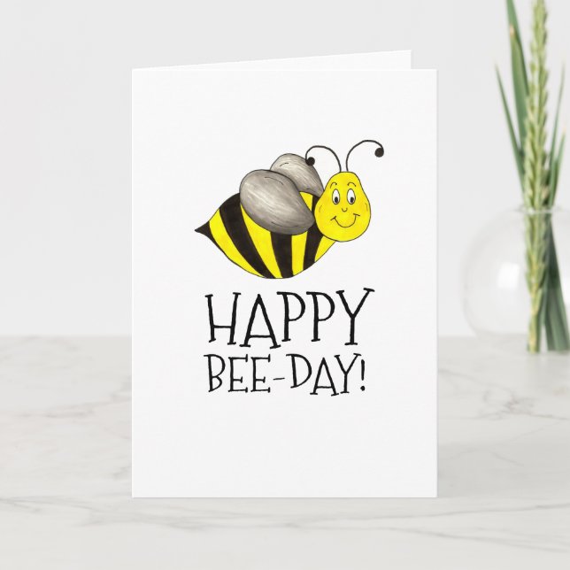 Happy Bee Day Bday Yellow Bumblebee Birthday Card (Front)
