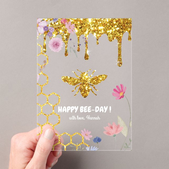 Happy Bee-day Birthday Acrylic Invitations (Insitu (Handheld))
