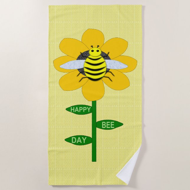 Happy Bee Day Birthday Bumblebee Beach Towel (Front)