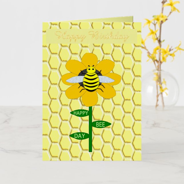 Happy Bee Day Birthday Bumblebee Custom Foil Greeting Card (Yellow Flower)