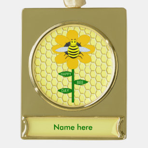 Happy Bee Day Birthday Bumblebee Custom Gold Plated Banner Ornament
