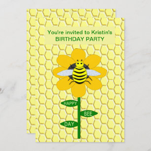 Happy Bee Day Birthday Bumblebee Custom Invitation