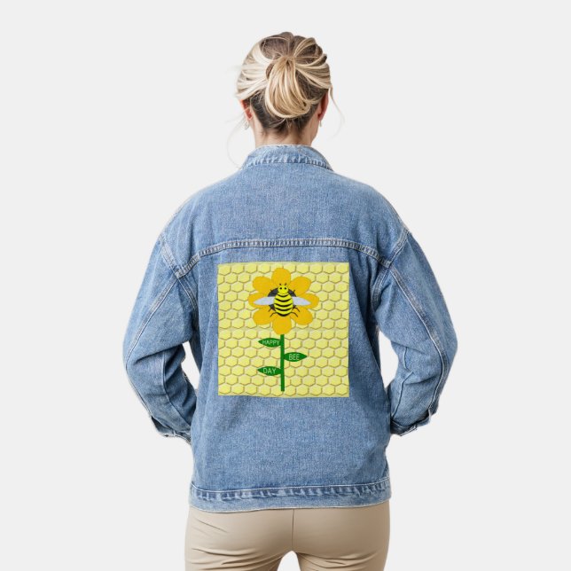 Happy Bee Day Birthday Bumblebee Denim Jacket (Model)
