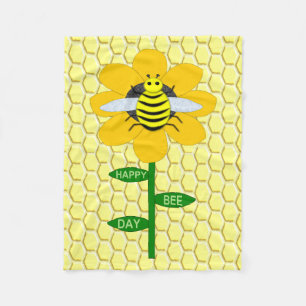 Happy Bee Day Birthday Bumblebee Fleece Blanket
