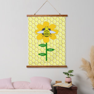 Happy Bee Day Birthday Bumblebee Hanging Tapestry