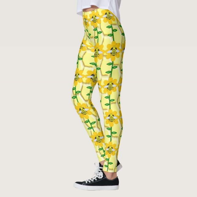 Happy Bee Day Birthday Bumblebee Leggings (Left)