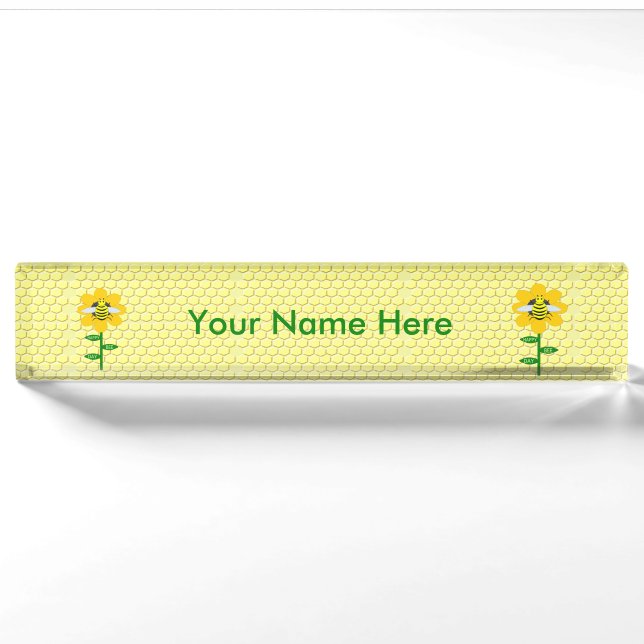 Happy Bee Day Birthday Bumblebee Nameplate (Front)