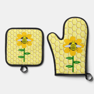 Happy Bee Day Birthday Bumblebee Oven Mitt & Pot Holder Set