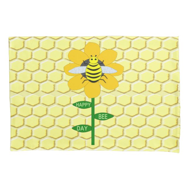 Happy Bee Day Birthday Bumblebee Pillowcase (Front)