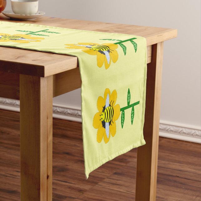 Happy Bee Day Birthday Bumblebee Short Table Runner (In Situ)