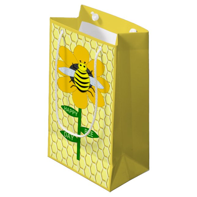 Happy Bee Day Birthday Bumblebee Small Gift Bag (Front Angled)