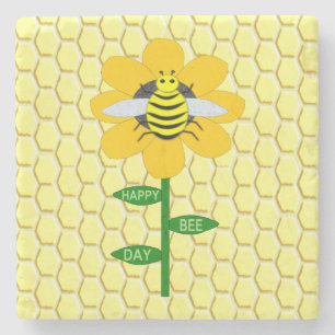 Happy Bee Day Birthday Bumblebee Stone Coaster