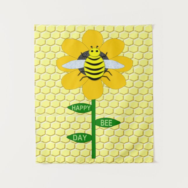 Happy Bee Day Birthday Bumblebee Tapestry (Front)