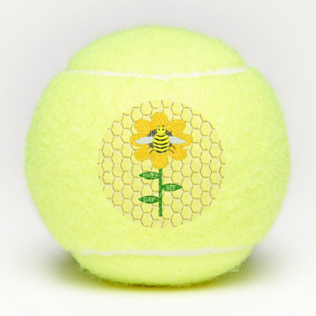 Happy Bee Day Birthday Bumblebee Tennis Balls (Front)