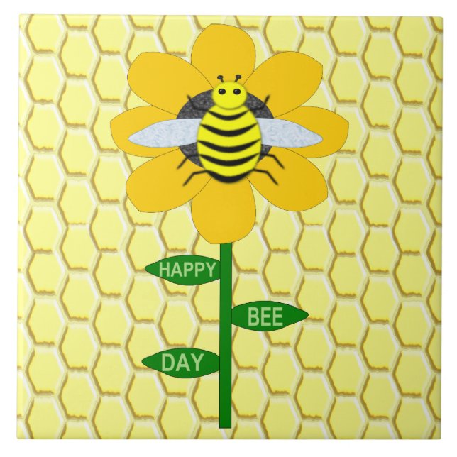 Happy Bee Day Birthday Bumblebee Tile (Front)