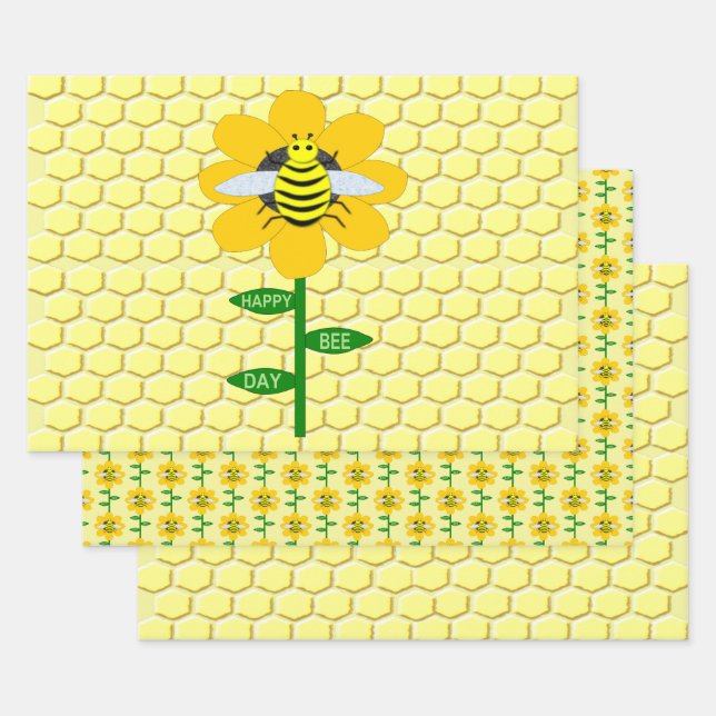 Happy Bee Day Birthday Bumblebee Wrapping Paper Sheet (Set)