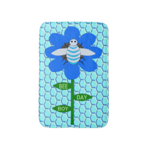Happy Bee Day Boy Blue Birthday Bumblebee Bath Mat
