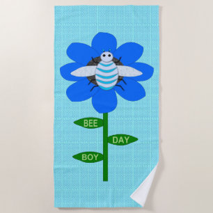 Happy Bee Day Boy Blue Birthday Bumblebee Beach Towel