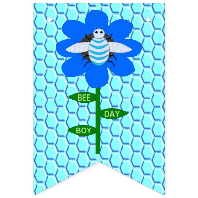 Happy Bee Day Boy Blue Birthday Bumblebee Bunting (First Flag)