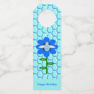 Happy Bee Day Boy Blue Birthday Bumblebee Custom Bottle Tag