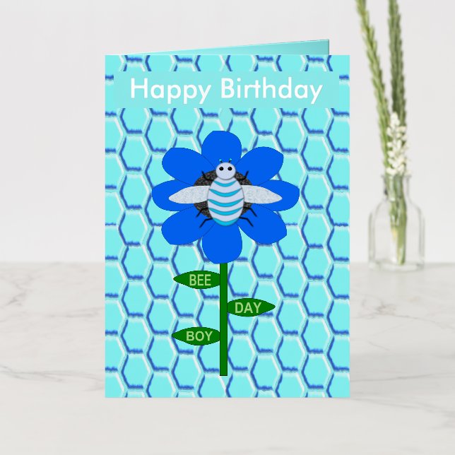 Happy Bee Day Boy Blue Birthday Bumblebee Custom Foil Greeting Card (Flower)