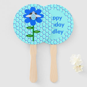 Happy Bee Day Boy Blue Birthday Bumblebee Custom Hand Fan