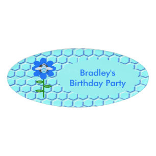 Happy Bee Day Boy Blue Birthday Bumblebee Custom Name Tag