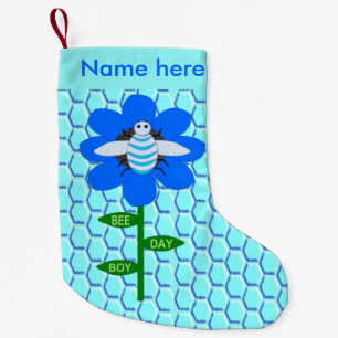 Happy Bee Day Boy Blue Birthday Bumblebee Custom Small Christmas Stocking