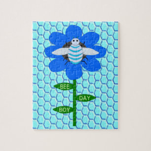 Happy Bee Day Boy Blue Birthday Bumblebee Jigsaw Puzzle