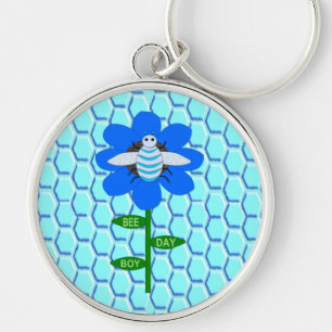 Happy Bee Day Boy Blue Birthday Bumblebee Key Ring