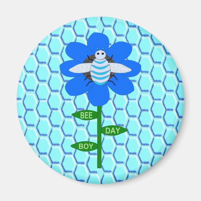 Happy Bee Day Boy Blue Birthday Bumblebee Magnet (Front)