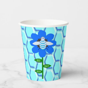 Happy Bee Day Boy Blue Birthday Bumblebee Paper Cups