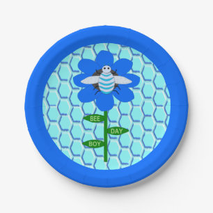 Happy Bee Day Boy Blue Birthday Bumblebee Paper Plate