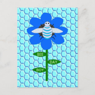 Happy Bee Day Boy Blue Birthday Bumblebee Postcard
