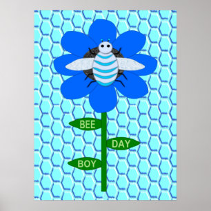 Happy Bee Day Boy Blue Birthday Bumblebee Poster