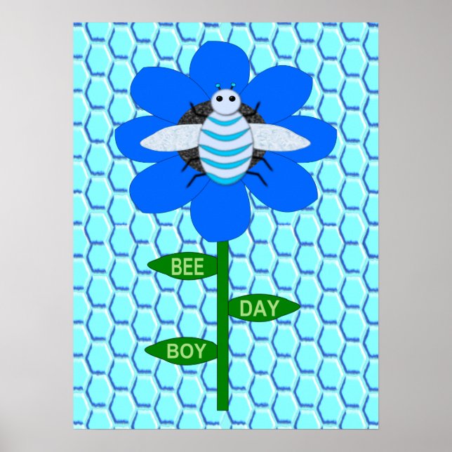 Happy Bee Day Boy Blue Birthday Bumblebee Poster (Front)