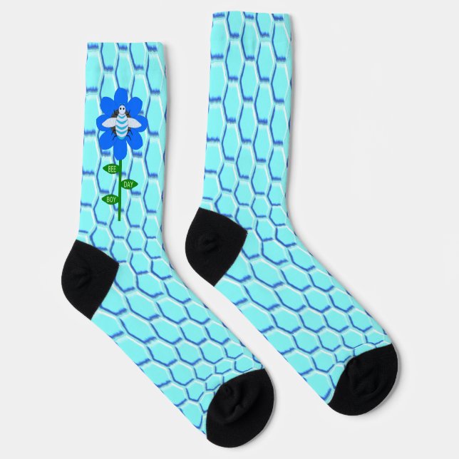 Happy Bee Day Boy Blue Birthday Bumblebee Socks (Right)