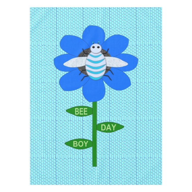 Happy Bee Day Boy Blue Birthday Bumblebee Tablecloth (Front)